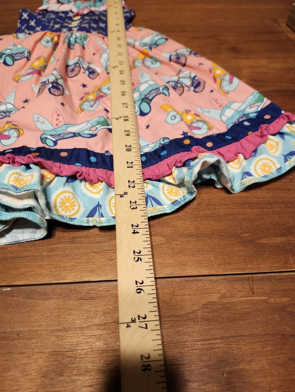 Wildflowers Girls Sundress Size 6 Pink Blue Bicycle Scooter Print Ruffle Dress